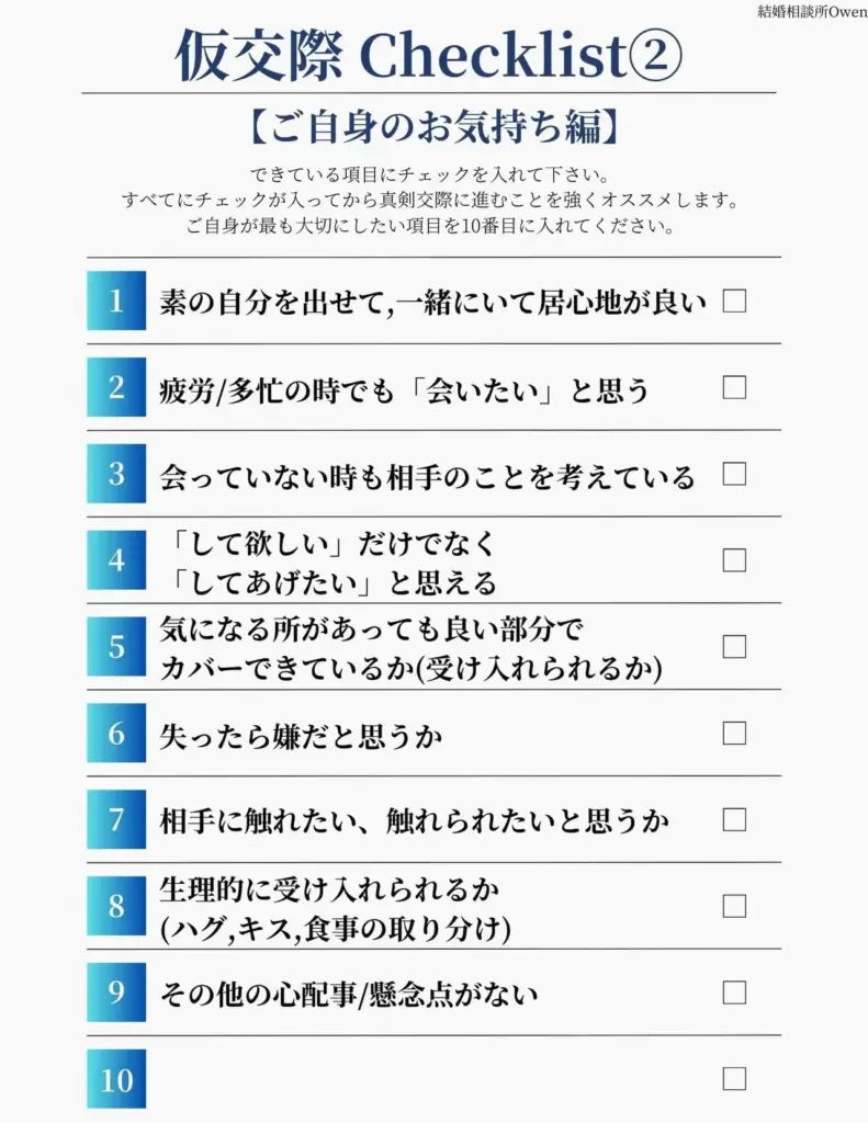仮交際チェックリスト・マインド編